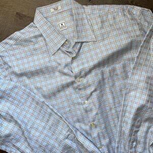 Peter Millar men’s XL checkered grid long sleeve button dress shirt blue brown